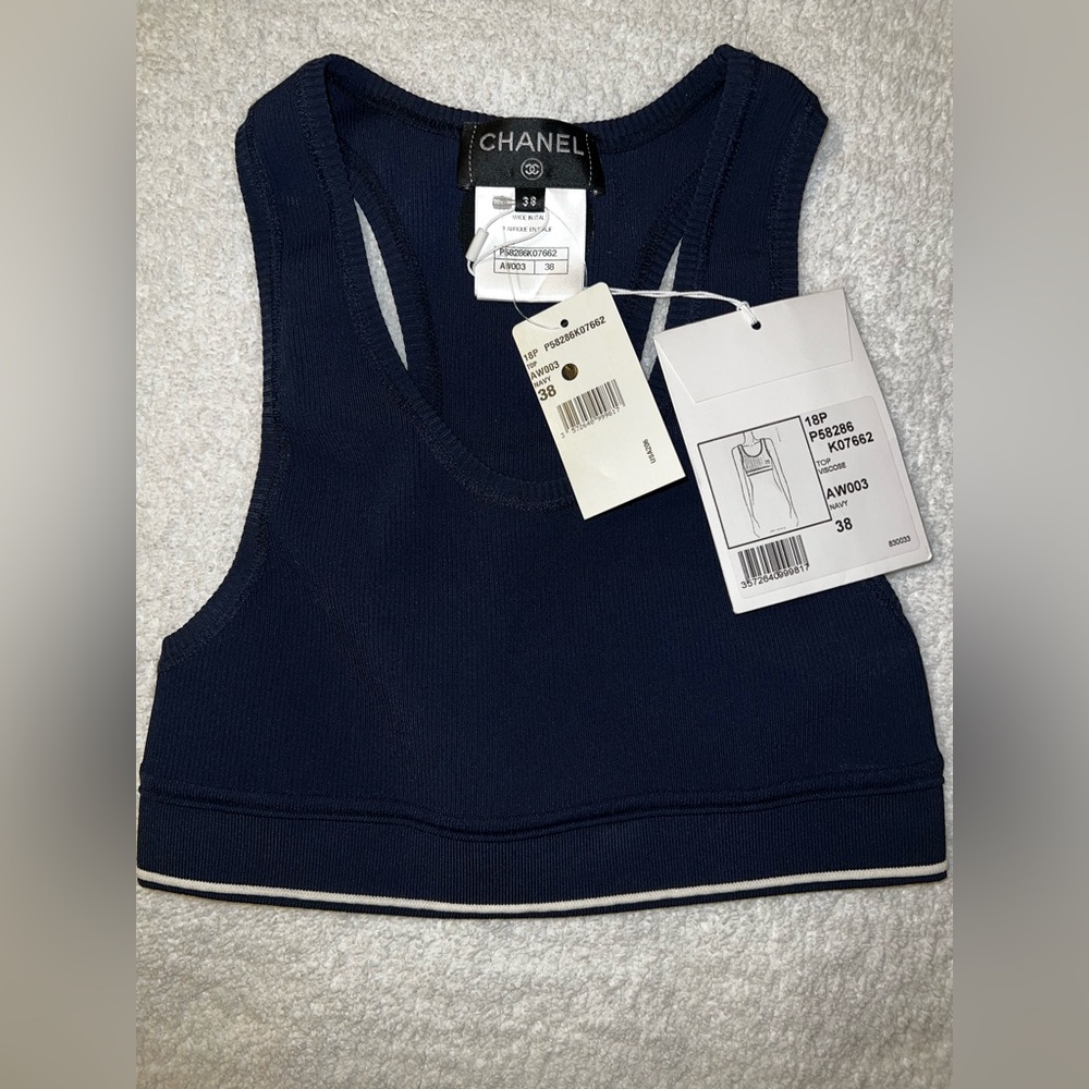 CHANEL‎ Navy Blue Crop Top - Picture 3 of 10